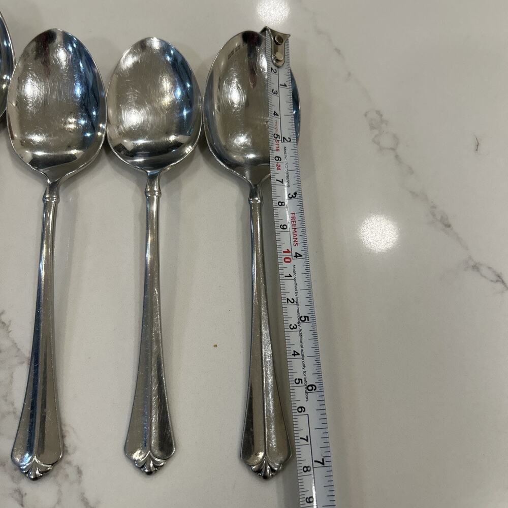 Vtg 4PC ONEIDA JUILLIARD Glossy Stainless CUBE 1 Serving Spoon 3 Dinner Spoons - Picture 4 of 8